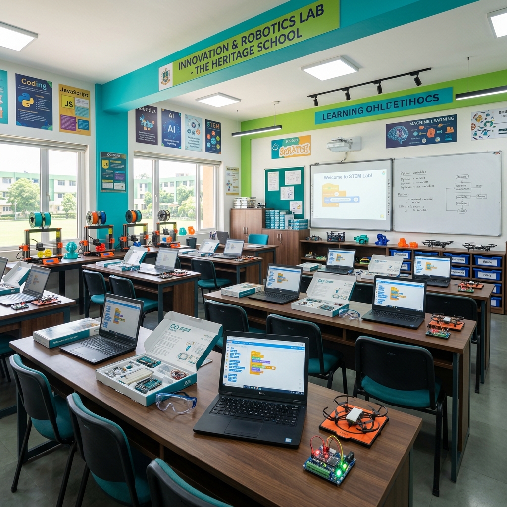 Students working in a STEM and robotics lab